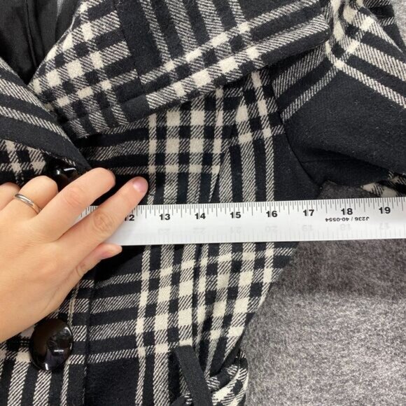 Express Coat Women XS Black Plaid Collared Belted Long Sleeve Wool Button Up - Picture 7 of 8